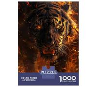1000 Piece Jigsaw Puzzles for Teenagers Wild Tiger on Fire Teenager Puzzles Relaxing Games Hand Speed Race Help The Brain Exercise 38x26cm/1000pcs