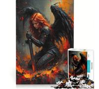 1000 Piece Jigsaw Puzzles for Teenagers Winged Warrior with Sword in Fire Hands-on Game Difficult Challenge Unique Birthday And Gifts 38x26cm