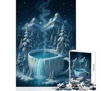 1000 Piece Jigsaw Puzzles for Teenagers Winter Wonderland Coffee Cup Waterfall Home Decoration Toys Birthday Gifts Impossible Game for Birthday, Chrismas Size 50x75cm