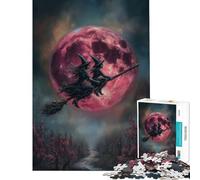 1000 Piece Jigsaw Puzzles for Teenagers Witches Flying on Broomstick with Red Moon Help The Brain Exercise Difficult Hard Relaxing Games Suitable for Ages 14 And Up (38X52cm)