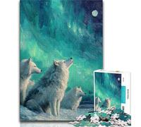 1000 Piece Jigsaw Puzzles for Teenagers Wolf Under The Aurora,Family Game Stress Reliever Difficult Challenge Enhance Love between Couples (38x26cm)