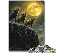 1000 Piece Jigsaw Puzzles for Teenagers Wolf Under The Golden Moon 1000 Pieces for Adults,Classic Educational Games Beautiful Decoration (75x50cm)