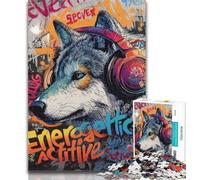 1000 Piece Jigsaw Puzzles for Teenagers Wolf with Headphones Adult Puzzles,Stress Reliever Staycation Kill Time Enhance Love between Couples 50x75cm