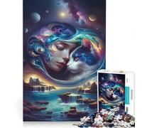 1000 Piece Jigsaw Puzzles for Teenagers Woman And A Cat Oceans with Waves Hands-on Game Difficult Challenge Unique Birthday And Gifts 38x52cm