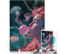 1000 Piece Jigsaw Puzzles for teenagers Woman Blowing Bubble with Jellyfish Präzisionsschnitt Heimdekoration52x38cm