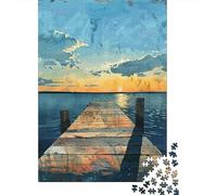 1000 Piece Jigsaw Puzzles for Teenagers Wooden Dock Sunset Painting Puzzle for Adults Hands-on Game Wall Decoration Unique Birthday And Gifts 52x38cm/1000pcs