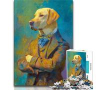 1000 Piece Jigsaw Puzzles for Teenagers Yellow Labrador Oil Painting 1000 Pieces for Teenagers,Staycation Kill Time with Matching Poster And Trivia Sheet (size 38x26cm)