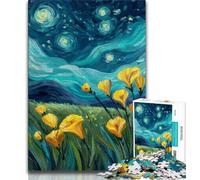 1000 Piece Jigsaw Puzzles for Teenagers Yellow Lilies in The Night Sky 1000 Piece Puzzle,Artistic Wall Decor & Birthday Gift Idea for Friends, Home Office (size 75x50cm)