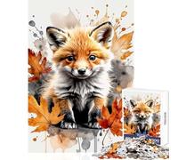 1000 Piece Jigsaw Puzzles- Fox with Autumn Leaves Puzzles for Teenagers Difficult Hard Every Piece Is Unique - Toys Educational Games (50x75cm)