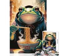 1000 Piece Jigsaw Puzzles Frog Eating Ramen in Cityscape Jigsaw Puzzles for Adults Difficult Hard Fun Activities at Home Birthday Present, Gifts, (38x52cm)