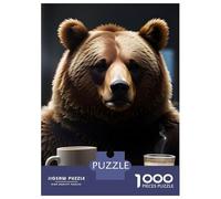 1000-piece Jigsaw Puzzles Funny Drinking Coffee Bear Jigsaw Puzzle Anti-Stress Toys Wall Decoration Unique Gifts for Birthday And Christmas 52x38cm/1000pcs