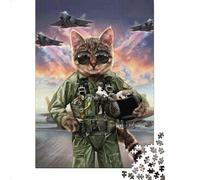 1000 Piece Jigsaw Puzzles Game Cat Pilot in The Air Force1 Paper Puzzles Educational Game Challenge Toy As A 38x26cm/1000pcs