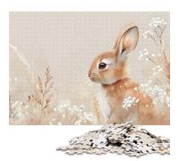 1000 Piece Jigsaw Puzzles Game Cute Bunny in Flowers Paper Puzzles Educational Game Challenge Toy As A 38x26cm/1000pcs
