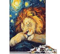 1000 Piece Jigsaw Puzzles Game Lion Sleeping Under Starry Night Puzzle for Adults Paper Puzzles Educational Game Challenge Toy As A 1000pcs (38x26cm)