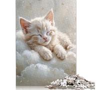 1000 Piece Jigsaw Puzzles Game Sleeping White Kitten on Clouds Wooden Puzzles Educational Game Challenge Toy As A 1000pcs (75x50cm)