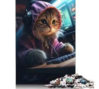 1000 Piece Jigsaw Puzzles Gamer Cat for Adults Kids Wooden Puzzles Educational Toys 1000pcs (75x50cm)