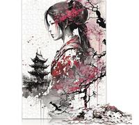 1000 Piece Jigsaw Puzzles Geisha Cherry Blossom 1 Creative Square Wooden Jigsaw Puzzles for Adults 1000pcs (75x50cm)