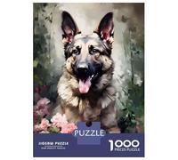 1000-piece Jigsaw Puzzles German Shepherd Flowers Adult Jigsaw Hands-on Game A Work of Art Unique Gifts for Birthday And Christmas 70x50cm/1000pcs