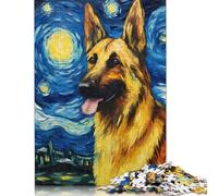 1000 Piece Jigsaw Puzzles German Shepherd Night Puzzles for Adults Wooden Puzzles Educational Game for Adult Child 1000pcs (75x50cm)