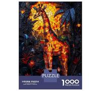 1000 Piece Jigsaw Puzzles- Giraffe Stained Glass Teenager Puzzles Brain Teaser Game Stress Reliever Deal As Gifts for The Whole Family 52x38cm/1000pcs