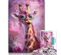 1000 Piece Jigsaw Puzzles Giraffe Wearing Glasses,Stress Reliever Difficult Challenge Every Piece Is Unique - Challenging Family Fun Game (75x50cm)