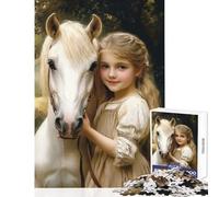 1000 Piece Jigsaw Puzzles- Girl And White Horse Educational Toy Gift Birthday Hands-on Game with Matching Poster And Trivia Sheet Size 38x26cm