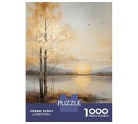 1000-piece Jigsaw Puzzles Gold Leaf Lake Sunrise Jigsaws for Adults Brain Teaser Game Improve Memory Unique Gifts for Birthday And Christmas 38x26cm/1000pcs