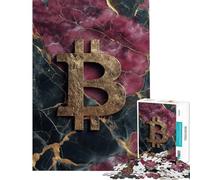 1000 Piece Jigsaw Puzzles- Golden Bitcoin on Marble Adult Jigsaw Puzzle Anti-Stress Toys Analysis And Logic Deal As Gifts for The Whole Family (Size 38x52cm)