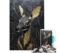 1000 Piece Jigsaw Puzzles- Golden Deer Art Print Jigsaw 1000 Pieces Home Decoration Toys Difficult Hard for Is Ideal As A Gifts (38x26cm)