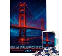 1000 Piece Jigsaw Puzzles Golden Gate Bridge Neon Art Difficult And Challenge Difficult Hard Practical Game for And 14 Years And over (38X26cm)