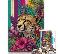 1000 Piece Jigsaw Puzzles Golden Leopard in The Flowers 1000 Piece Puzzle,Artistic Wall Decor & Birthday Gift Idea for Friends, Home Office 38x26cm