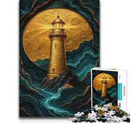 1000 Piece Jigsaw Puzzles Golden Lighthouse on A Rocky Coast(14) Wall Art Art Work Gift Suitable for People Aged 14 And Above 38x52cm