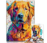 1000 Piece Jigsaw Puzzles Golden Retriever Oil Painting 1000 Piece Puzzle,Artistic Wall Decor & Birthday Gift Idea for Friends, Home Office 38x26cm