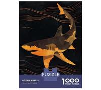 1000 Piece Jigsaw Puzzles- Golden Shark Dive Teenager Puzzles Brain Teaser Game Stress Reliever Deal As Gifts for The Whole Family 52x38cm/1000pcs