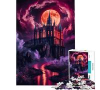 1000 Piece Jigsaw Puzzles Gothic Castle Under Blood Moon Educational Games Challenging Game Toys Gifts for Women Men Family Activities (Size 75x50cm)