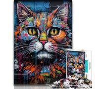 1000 Piece Jigsaw Puzzles Graffiti Art Cat Teenager Puzzles,Challenging Game Toys Wall Decoration Unique Birthday And Xmas Gifts (size 75x50cm)