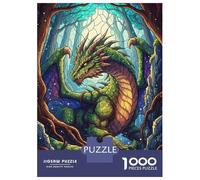 1000-piece Jigsaw Puzzles Green Dragon in Forest Illustration Jigsaw Puzzle Anti-Stress Toys Wall Decoration Unique Gifts for Birthday And Christmas 52x38cm/1000pcs