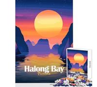 1000 Piece Jigsaw Puzzles- Halong Bay Vietnam Sunset Illustration Jigsaw for Teenagers Difficult Challenge Challenging To Complete Unique Challenge Game (38x26cm)
