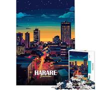 1000 Piece Jigsaw Puzzles Harare, Zimbabwe Cityscape at Night for Educational Game Challenge Toy Brain Teaser Game Perfect Decoration Gifts for Women Men (Size 50x75cm)
