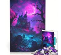 1000 Piece Jigsaw Puzzles Haunted Mansion Under Neon Moon, Hands-on Game, Birthday Present, Unique Gifts for Birthday And Christmas 50X75CM