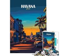 1000 Piece Jigsaw Puzzles Havana Cuba Cityscape Illustration Addictive Toys to Cultivate Patience Hands-on Game for The Whole Family Funny Gifts (Size 38x26cm)
