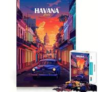 1000 Piece Jigsaw Puzzles Havana Cuba Vintage Travel Poster Clean Cut Piece Mind Challenge Toy Calm Time Fun Christmas Art Piece (38x52cm)