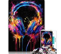 1000 Piece Jigsaw Puzzles Headphones Colorful Splash Art 1000 Pieces for Teenagers,Educational Games Home Decoration Birthday Present, Gifts, Wall Art 50x75cm
