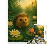 1000 Piece Jigsaw Puzzles Hedgehog in A Lily Pond Fun Peaceful Family Home Activity Heartwarming Festive Present Choice (38X26cm)