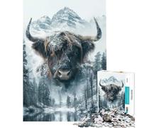 1000 Piece Jigsaw Puzzles- Highland Cow Snow Mountain Jigsaw 1000 Pieces Home Decoration Toys Difficult Hard for Is Ideal As A Gifts (38x26cm)