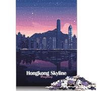1000 Piece Jigsaw Puzzles Hong Kong Skyline Night Creative Square Wooden Jigsaw Puzzles for Adults 1000pcs (75x50cm)