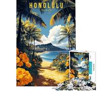 1000 Piece Jigsaw Puzzles Honolulu Hawaii Travel Poster Puzzles for Teenagers Difficult Hard Every Piece Is Unique Toys Educational Games (Size 38x26cm)