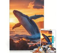 1000 Piece Jigsaw Puzzles Humpback Whale Sunset Leap in Ocean, Educational Game, Fun Activities at Home, Birthday And Unique Gifts (38x26cm)