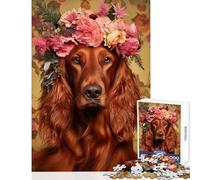 1000 Piece Jigsaw Puzzles Irish Setter with Flowers Educational Toy Great Gift for Educational Game Suitable for Desktop Decoration Size 38x52cm