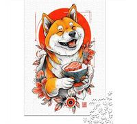 1000 Piece Jigsaw Puzzles- Japanese Shiba Inu Sushi Art Print Jigsaw for Adults Brain Teaser Game Difficult Challenge Stress Reduction Gifts 38x26cm/1000pcs
